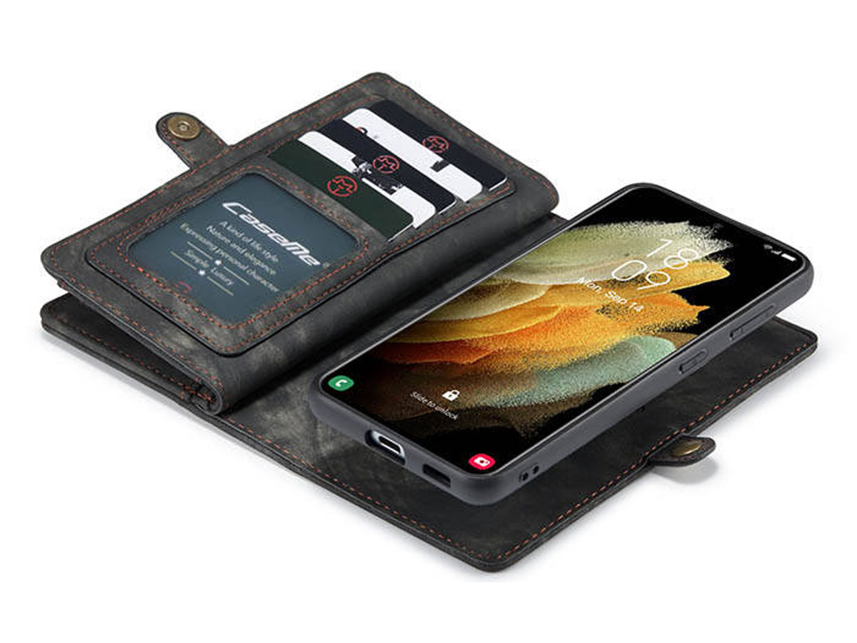 CaseMe 2in1 Wallet Ritsvak Case Zwart - Samsung Galaxy S21 Hoesje