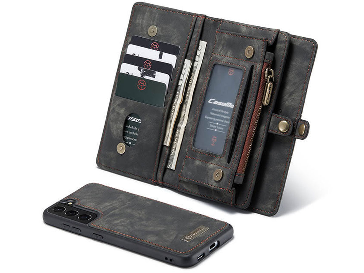 CaseMe 2in1 Wallet Ritsvak Case Zwart - Samsung Galaxy S21 Hoesje