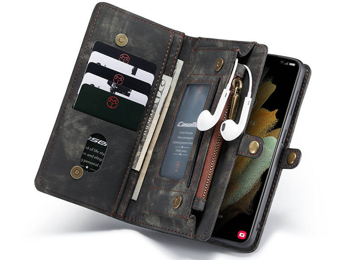 CaseMe 2in1 Wallet Ritsvak Case Zwart - Samsung Galaxy S21 Hoesje