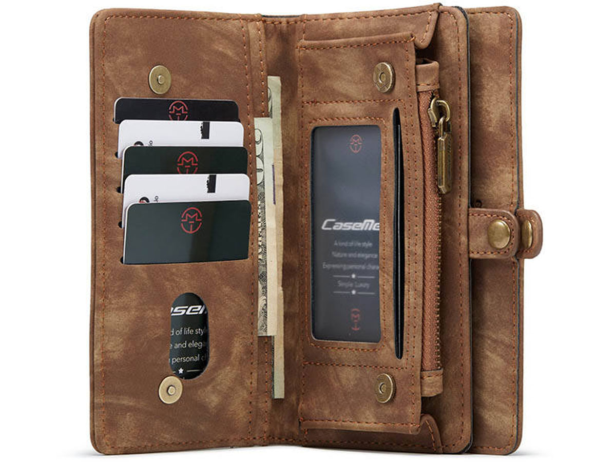 CaseMe 2in1 Wallet Ritsvak Case Bruin - Samsung Galaxy S21 Hoesje