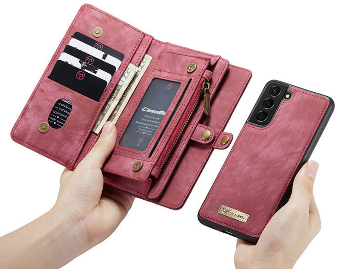 CaseMe 2in1 Wallet Ritsvak Case Rood - Samsung Galaxy S21 Hoesje