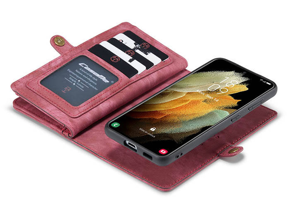 CaseMe 2in1 Wallet Ritsvak Case Rood - Samsung Galaxy S21 Hoesje
