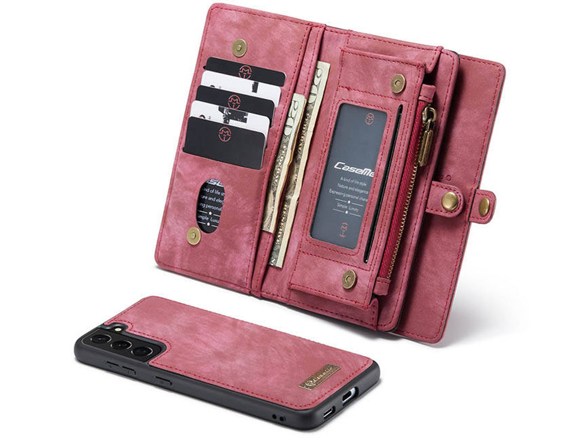 CaseMe 2in1 Wallet Ritsvak Case Rood - Samsung Galaxy S21 Hoesje