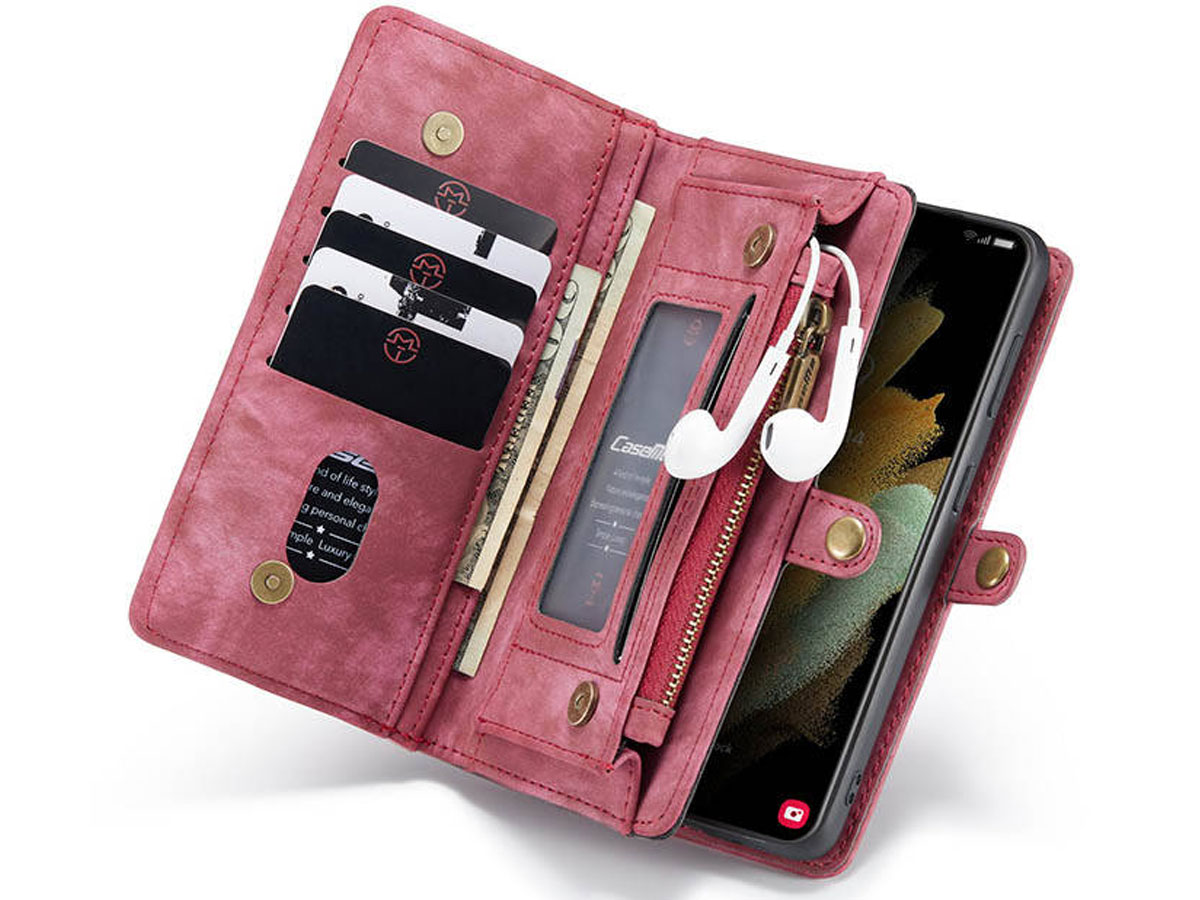 CaseMe 2in1 Wallet Ritsvak Case Rood - Samsung Galaxy S21 Hoesje