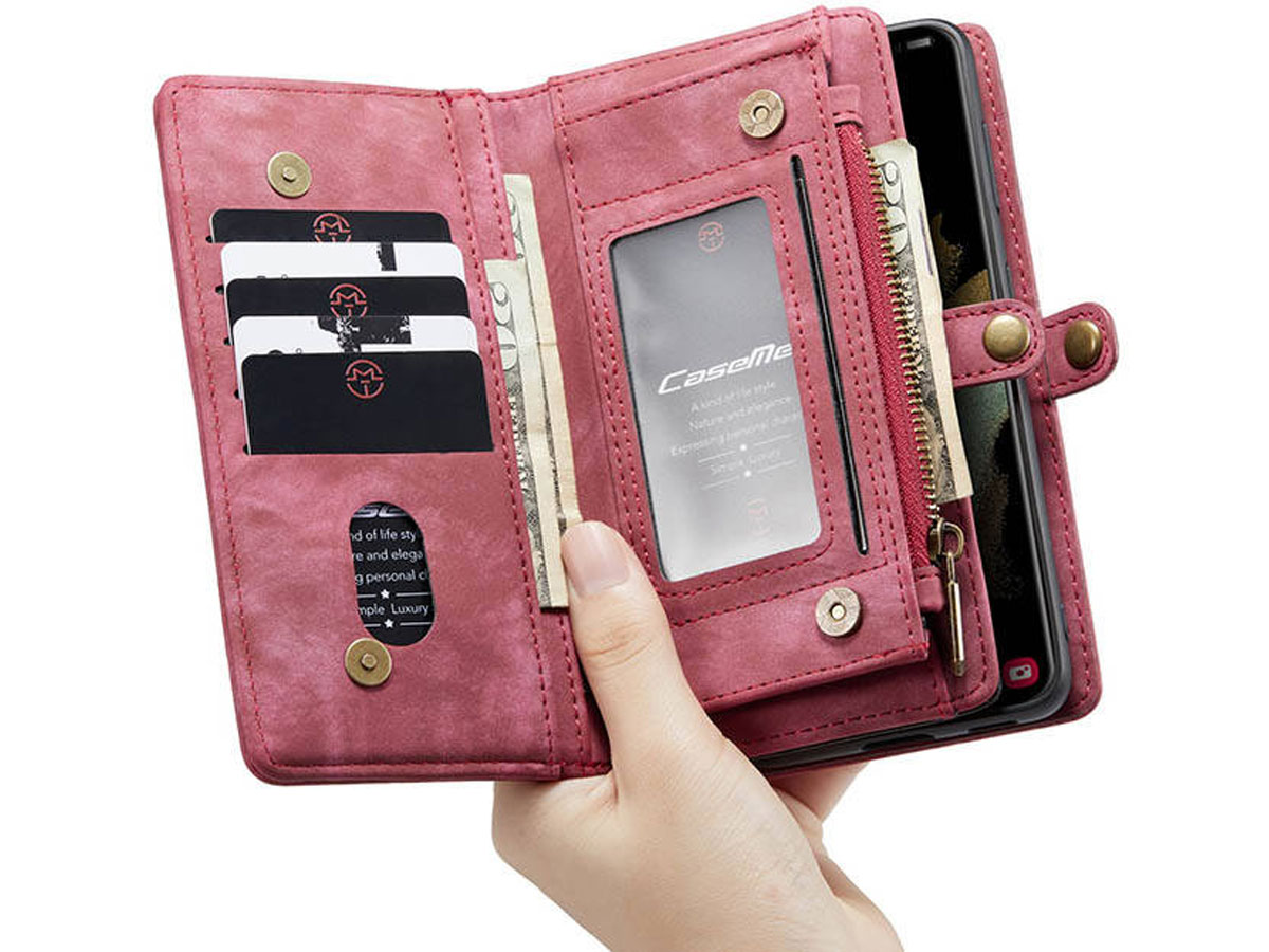 CaseMe 2in1 Wallet Ritsvak Case Rood - Samsung Galaxy S21 Hoesje