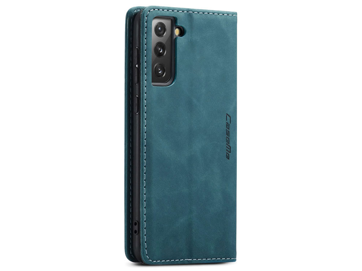 CaseMe Vintage BookCase Blauw - Samsung Galaxy S21 hoesje