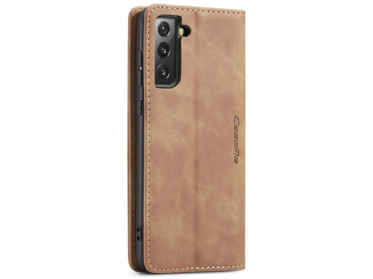 CaseMe Vintage BookCase Tan - Samsung Galaxy S21 hoesje