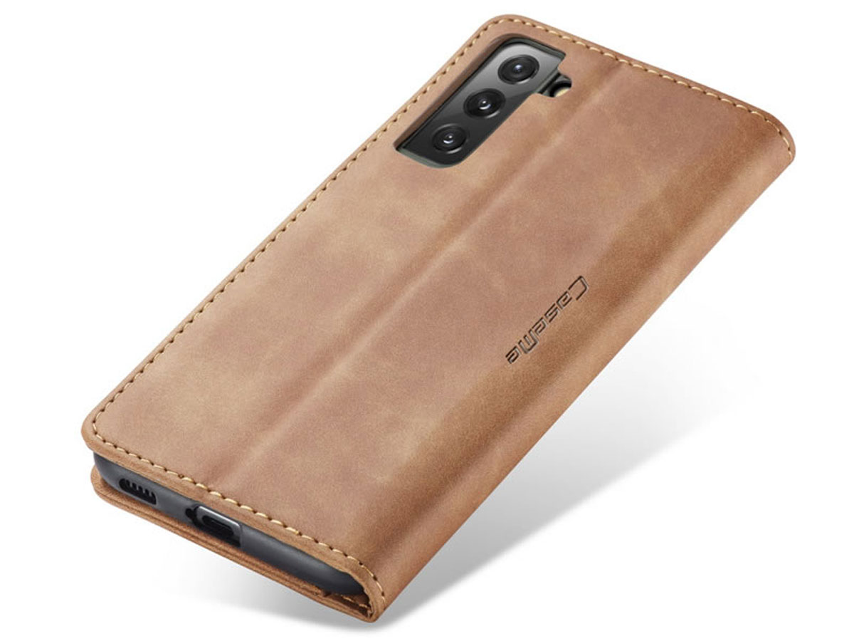 CaseMe Vintage BookCase Tan - Samsung Galaxy S21 hoesje