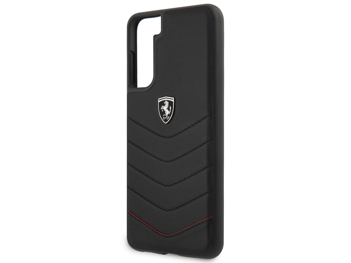 Ferrari Quilted Leather Case Zwart - Samsung Galaxy S21 Hoesje