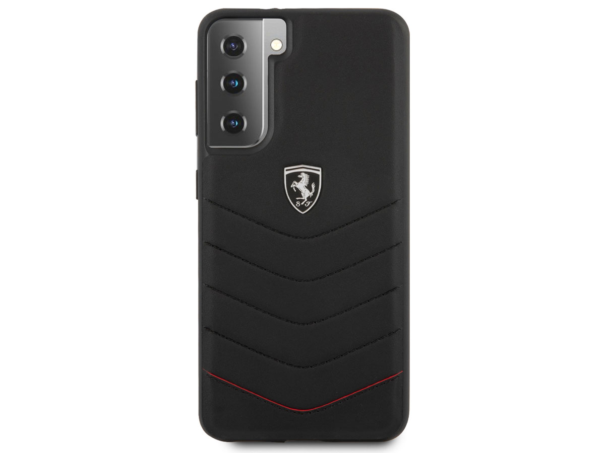 Ferrari Quilted Leather Case Zwart - Samsung Galaxy S21 Hoesje