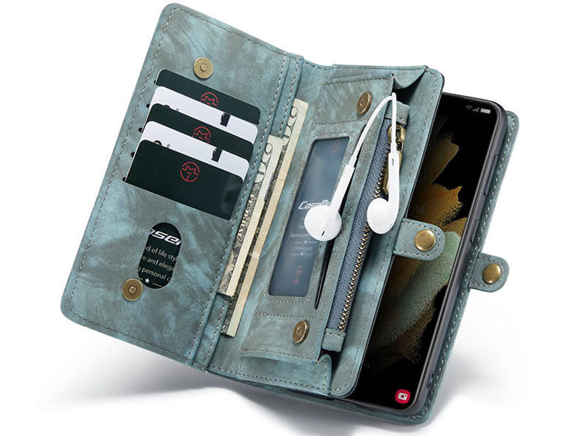 CaseMe 2in1 Wallet Ritsvak Case Blauw - Samsung Galaxy S21+ Hoesje