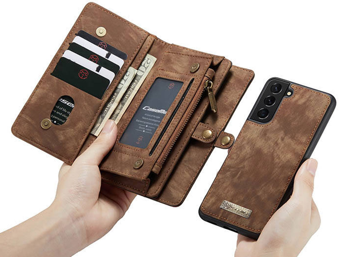 CaseMe 2in1 Wallet Ritsvak Case Bruin - Samsung Galaxy S21+ Hoesje