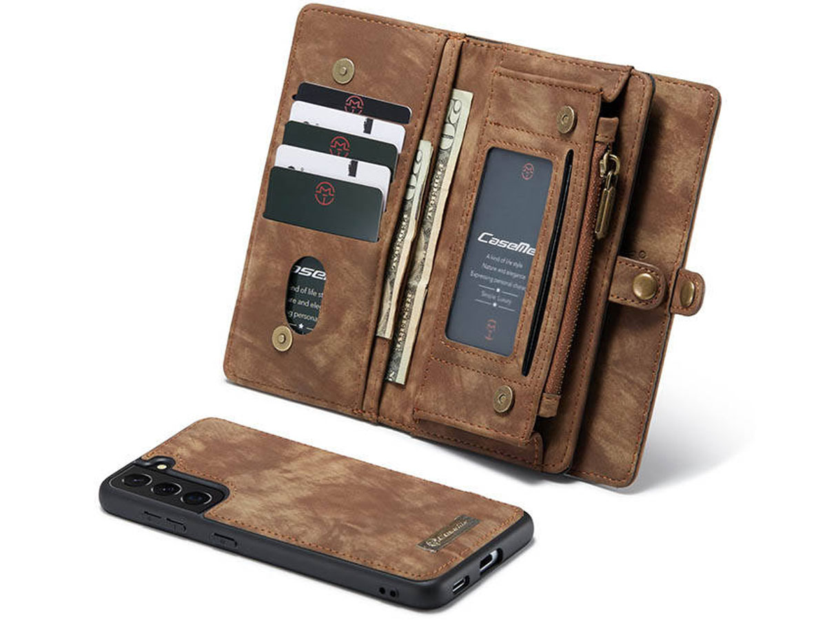 CaseMe 2in1 Wallet Ritsvak Case Bruin - Samsung Galaxy S21+ Hoesje