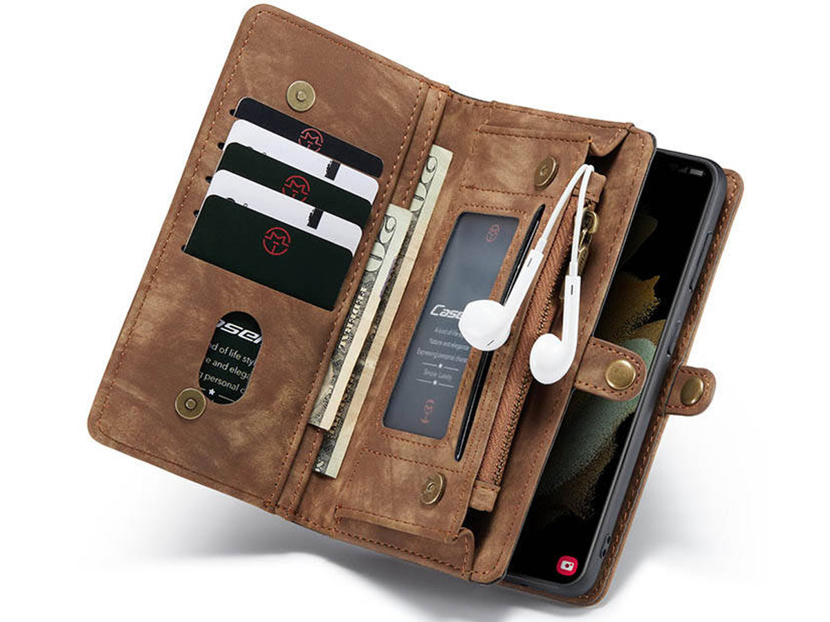 CaseMe 2in1 Wallet Ritsvak Case Bruin - Samsung Galaxy S21+ Hoesje