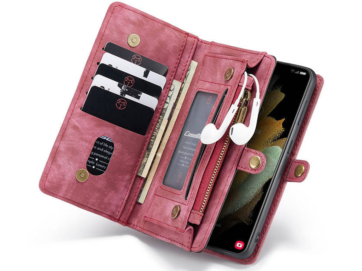 CaseMe 2in1 Wallet Ritsvak Case Rood - Samsung Galaxy S21+ Hoesje