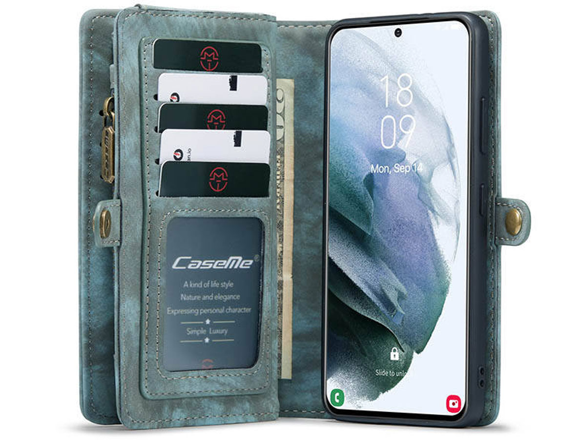 CaseMe 2in1 Wallet Ritsvak Case Blauw - Samsung Galaxy S21 Ultra Hoesje