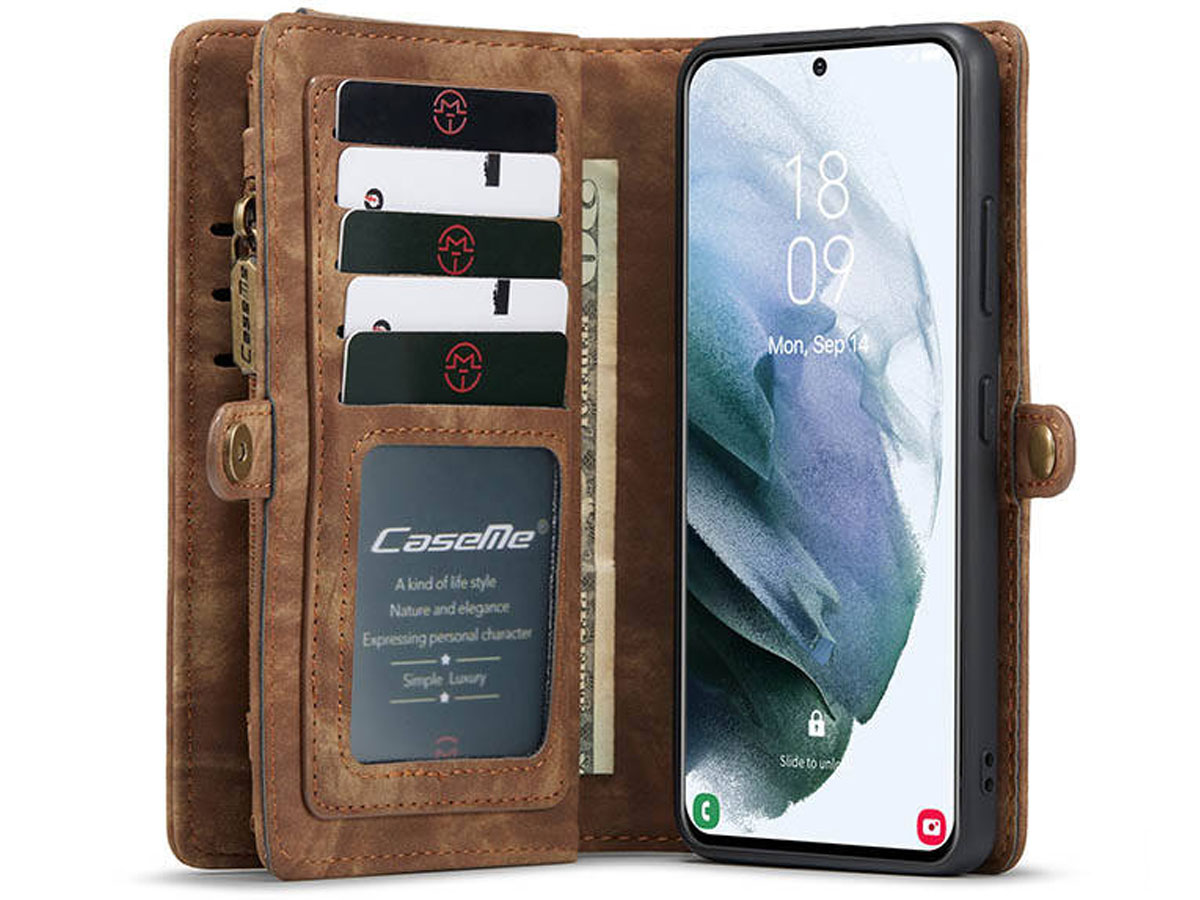 CaseMe 2in1 Wallet Ritsvak Case Bruin - Samsung Galaxy S21 Ultra Hoesje