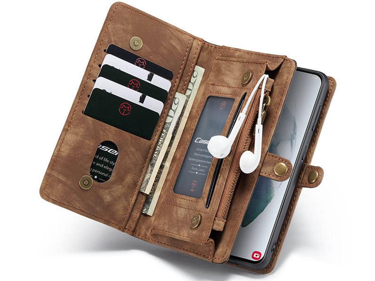 CaseMe 2in1 Wallet Ritsvak Case Bruin - Samsung Galaxy S21 Ultra Hoesje