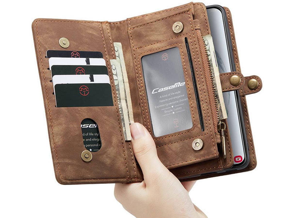 CaseMe 2in1 Wallet Ritsvak Case Bruin - Samsung Galaxy S21 Ultra Hoesje