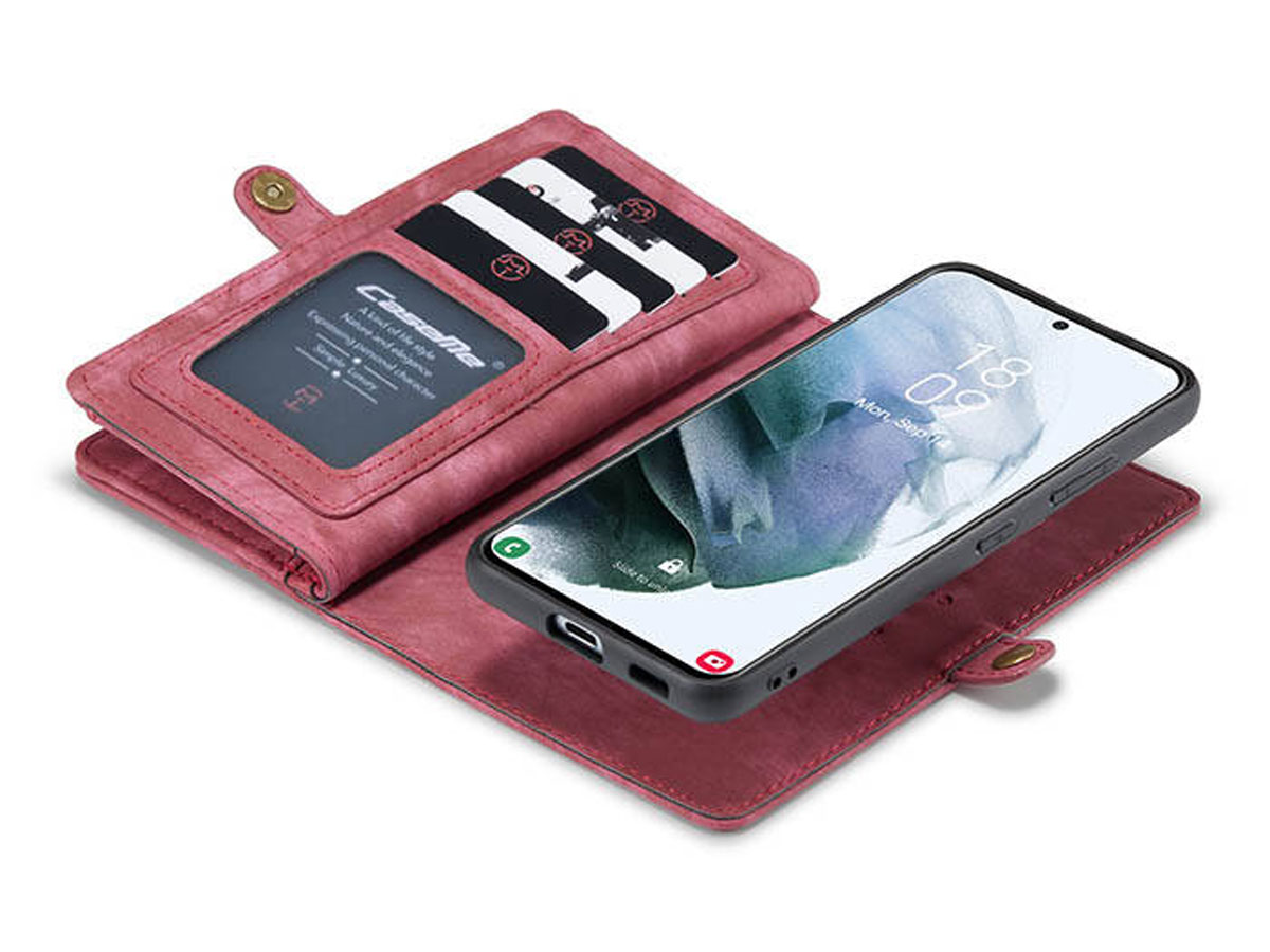 CaseMe 2in1 Wallet Ritsvak Case Rood - Samsung Galaxy S21 Ultra Hoesje