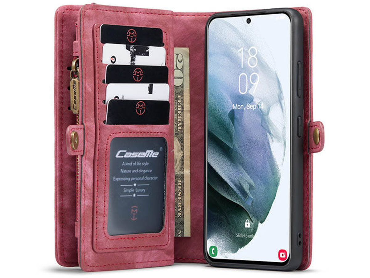 caseme 2in1 wallet case uitneembaar samsung galaxy s21 ultra hoesje portemonnee ritsvak veel pasjes rood 8720329372412 3