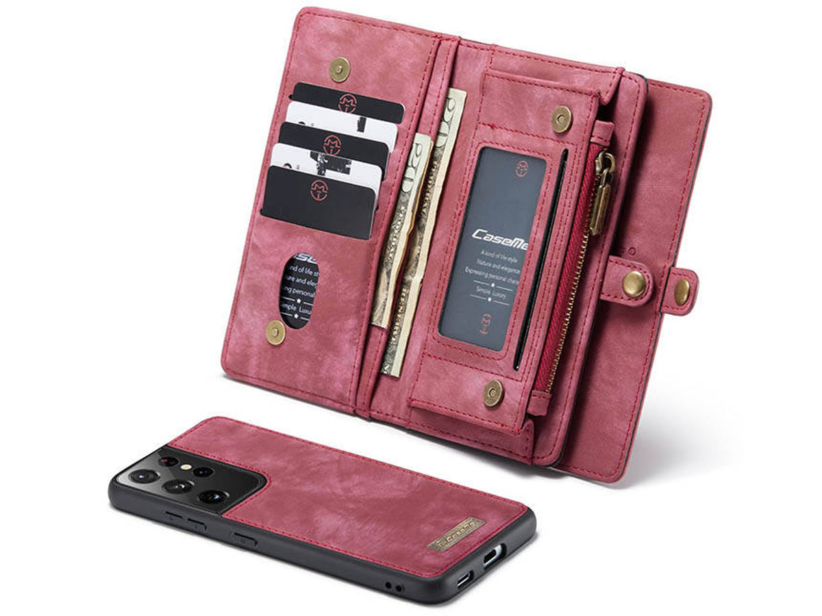CaseMe 2in1 Wallet Ritsvak Case Rood - Samsung Galaxy S21 Ultra Hoesje