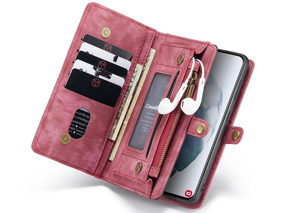 CaseMe 2in1 Wallet Ritsvak Case Rood - Samsung Galaxy S21 Ultra Hoesje