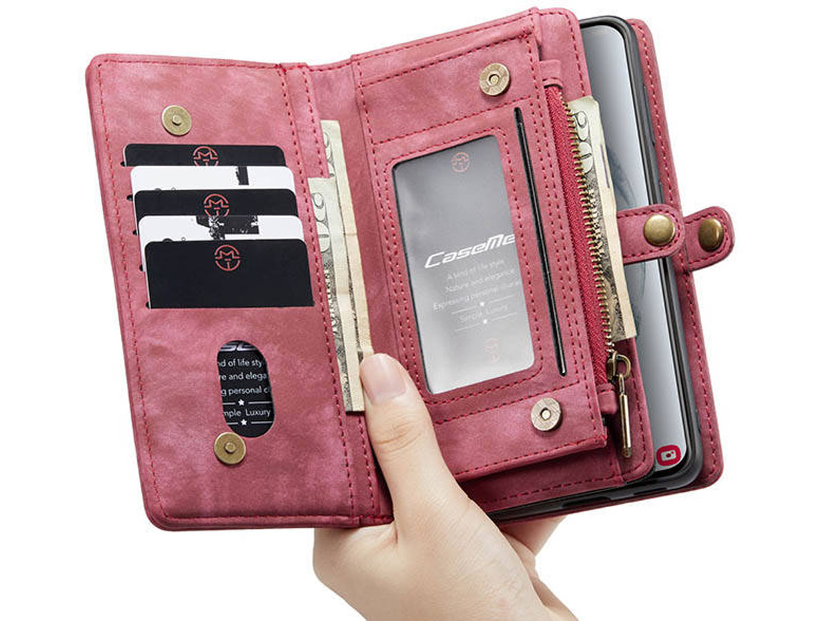CaseMe 2in1 Wallet Ritsvak Case Rood - Samsung Galaxy S21 Ultra Hoesje