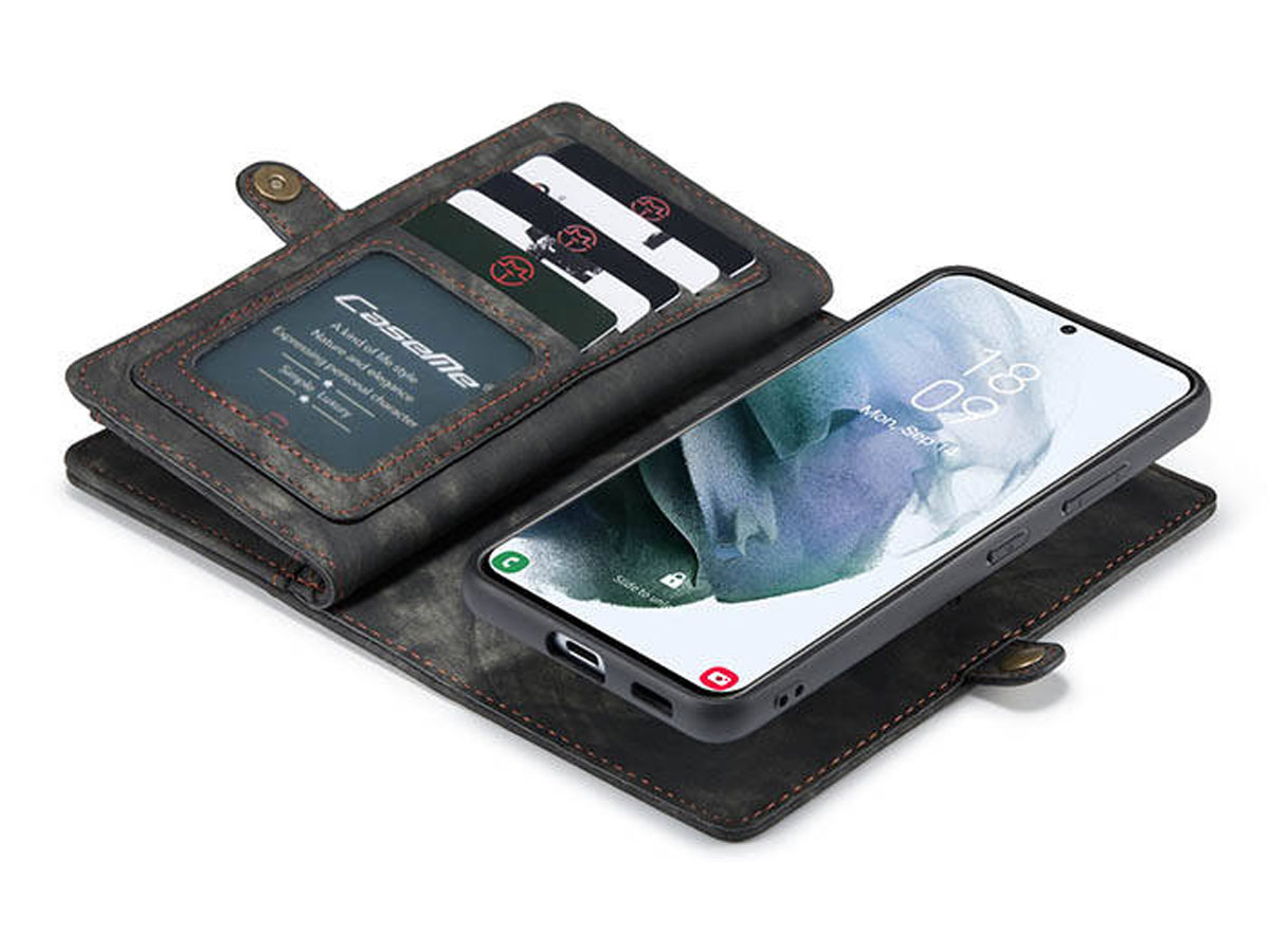 CaseMe 2in1 Wallet Ritsvak Case Zwart - Samsung Galaxy S21 Ultra Hoesje