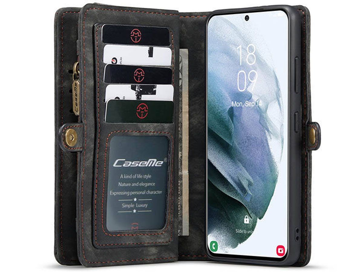 CaseMe 2in1 Wallet Ritsvak Case Zwart - Samsung Galaxy S21 Ultra Hoesje