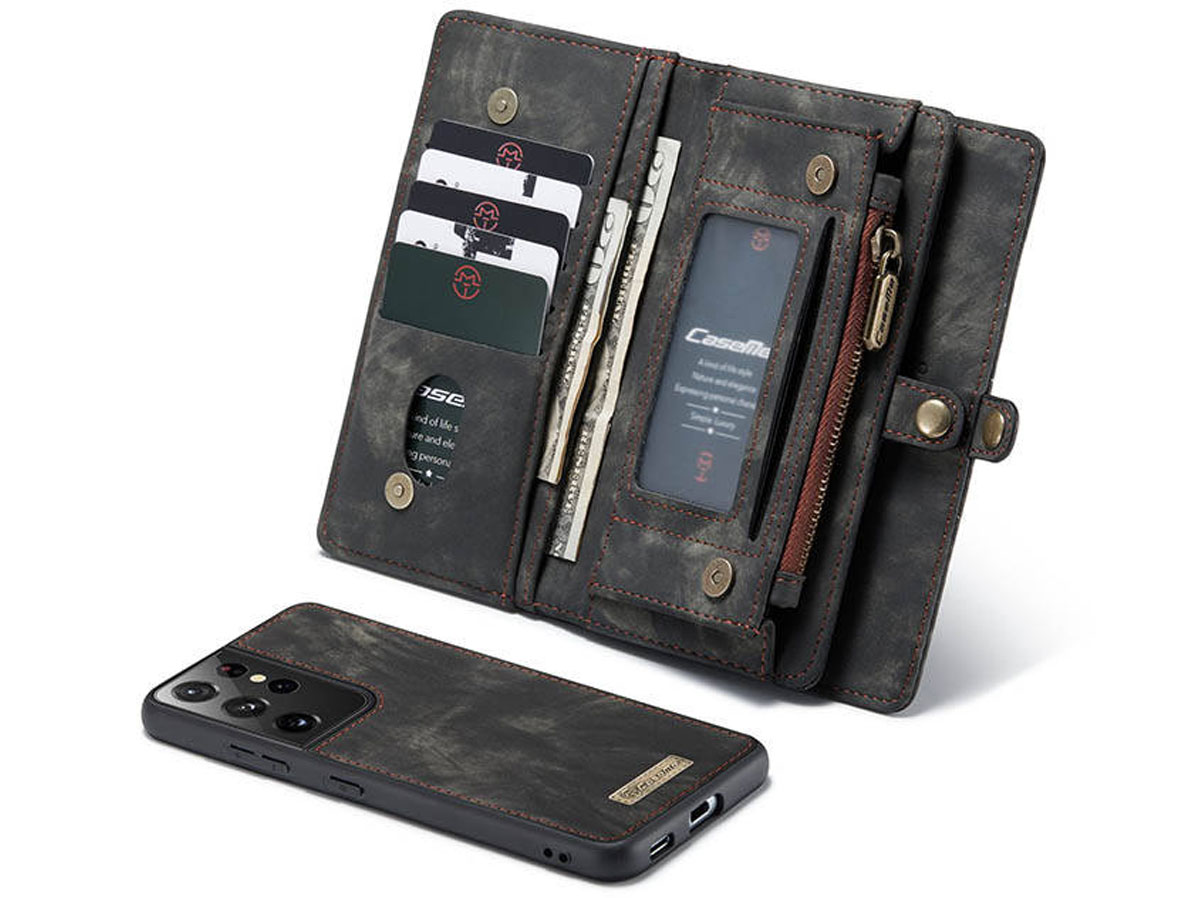 CaseMe 2in1 Wallet Ritsvak Case Zwart - Samsung Galaxy S21 Ultra Hoesje