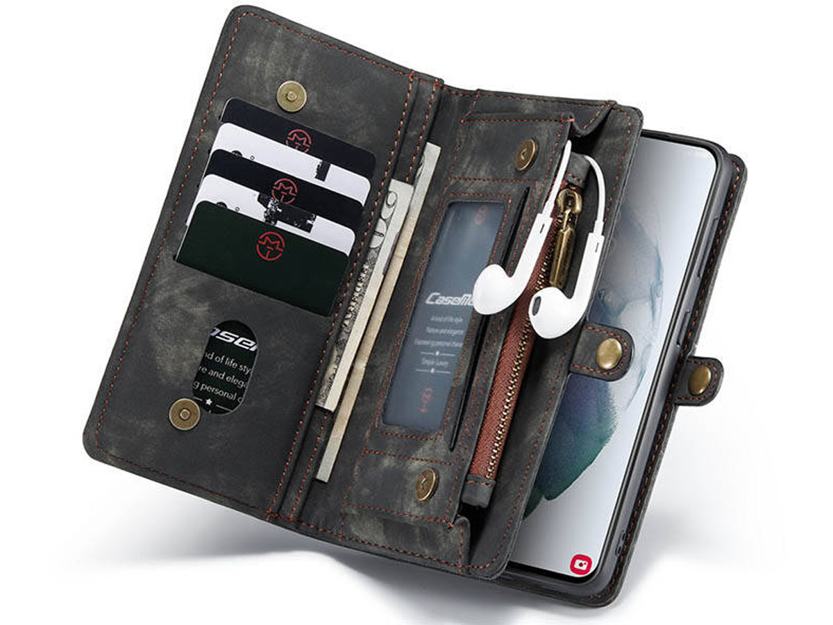CaseMe 2in1 Wallet Ritsvak Case Zwart - Samsung Galaxy S21 Ultra Hoesje