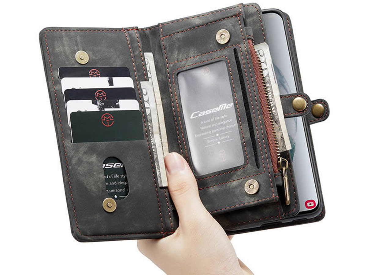 CaseMe 2in1 Wallet Ritsvak Case Zwart - Samsung Galaxy S21 Ultra Hoesje