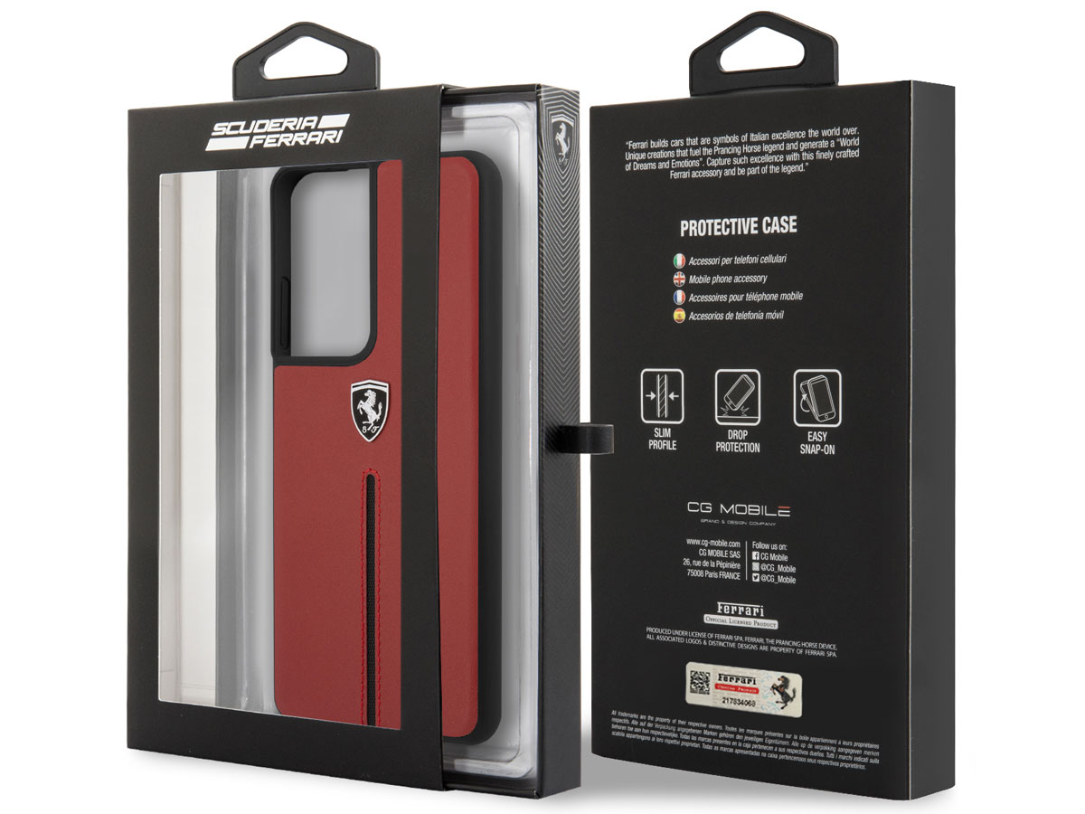 Ferrari Leather Case Rood - Samsung Galaxy S21 Ultra Hoesje