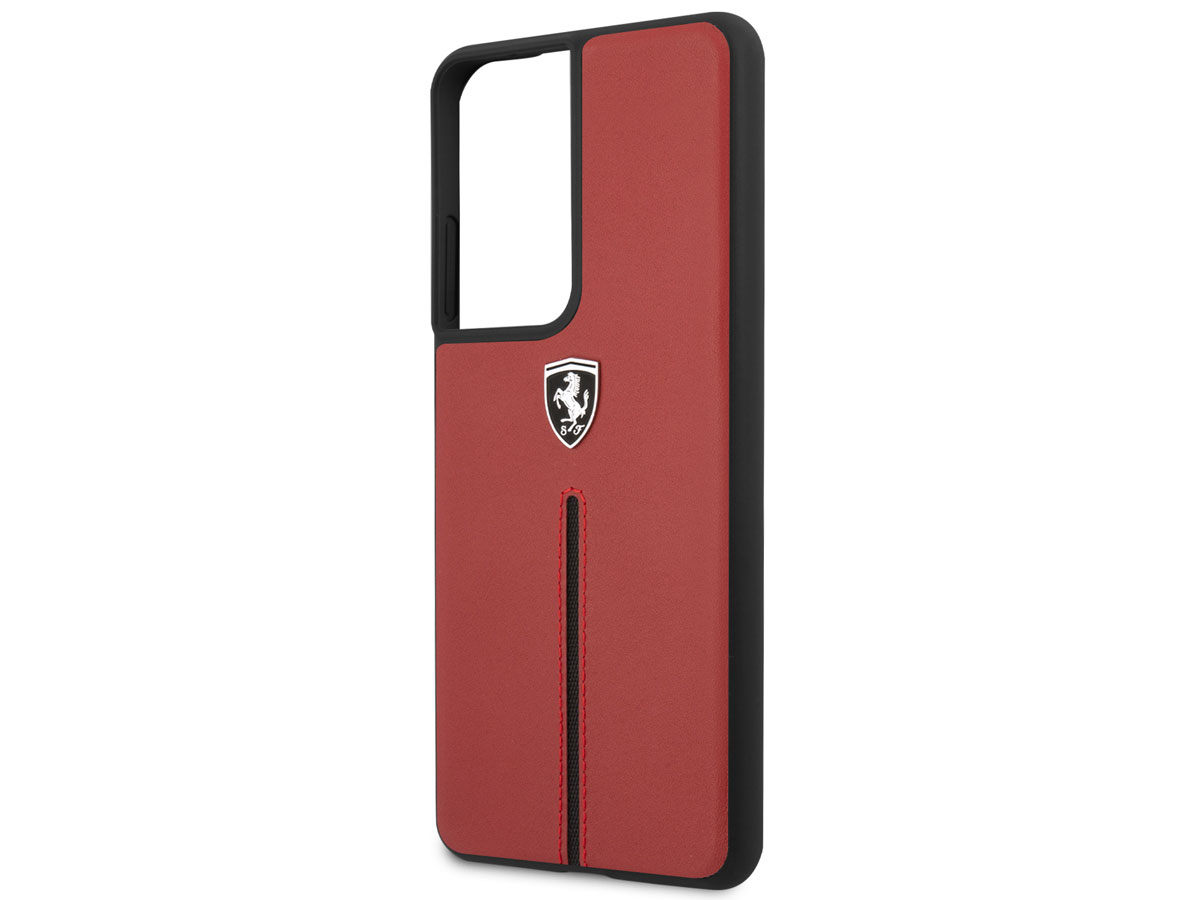 Ferrari Leather Case Rood - Samsung Galaxy S21 Ultra Hoesje