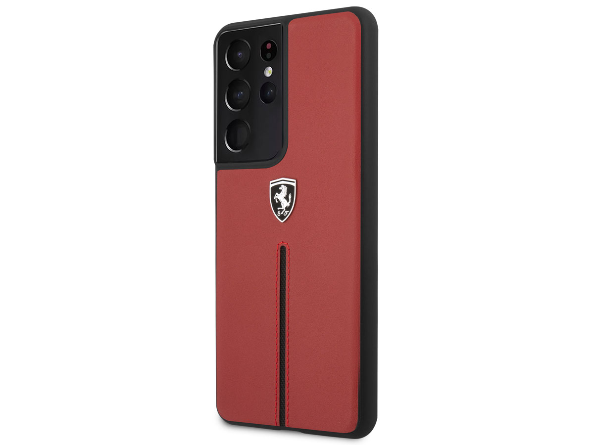 Ferrari Leather Case Rood - Samsung Galaxy S21 Ultra Hoesje