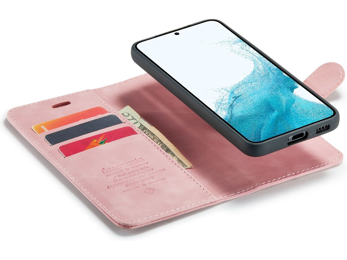 CaseMe 2in1 Magnetic Bookcase Roze - Samsung Galaxy S22 Hoesje Lichtroze