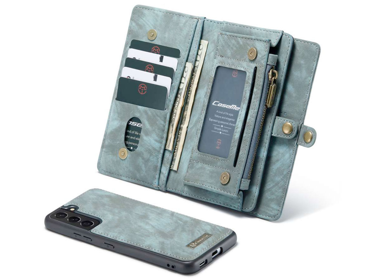 CaseMe 2in1 Wallet Ritsvak Case Blauw - Samsung Galaxy S22 Hoesje