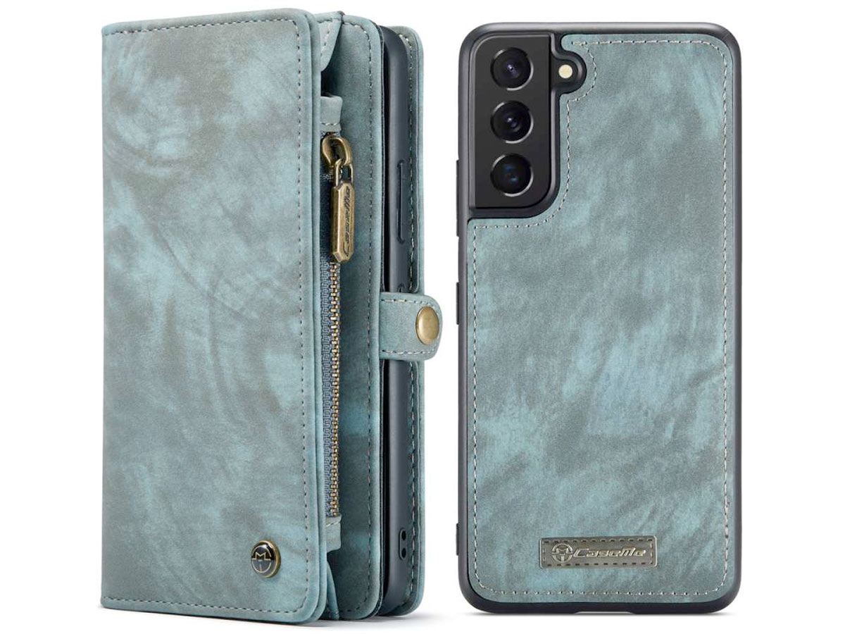 CaseMe 2in1 Wallet Ritsvak Case Blauw - Samsung Galaxy S22 Hoesje