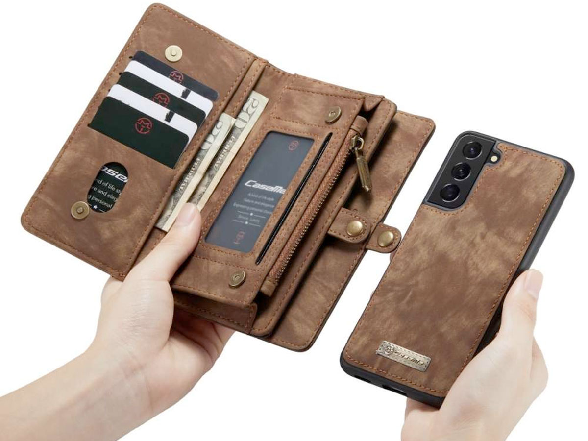 CaseMe 2in1 Wallet Ritsvak Case Bruin - Samsung Galaxy S22 Hoesje