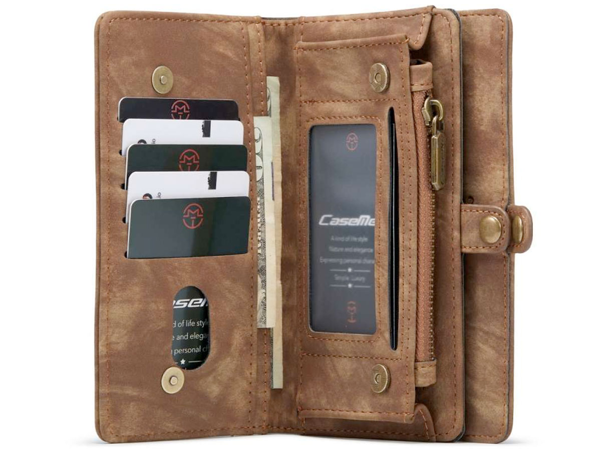 CaseMe 2in1 Wallet Ritsvak Case Bruin - Samsung Galaxy S22 Hoesje