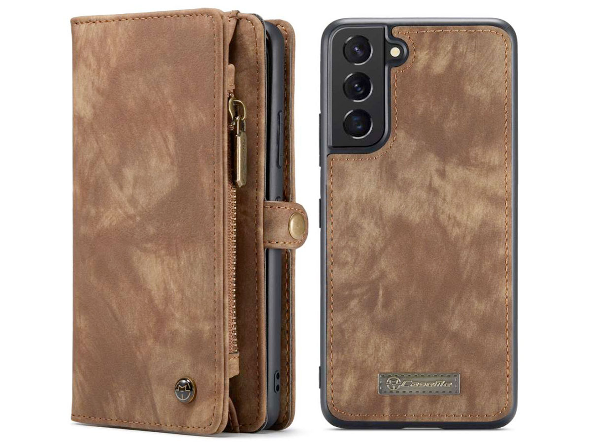 CaseMe 2in1 Wallet Ritsvak Case Bruin - Samsung Galaxy S22 Hoesje