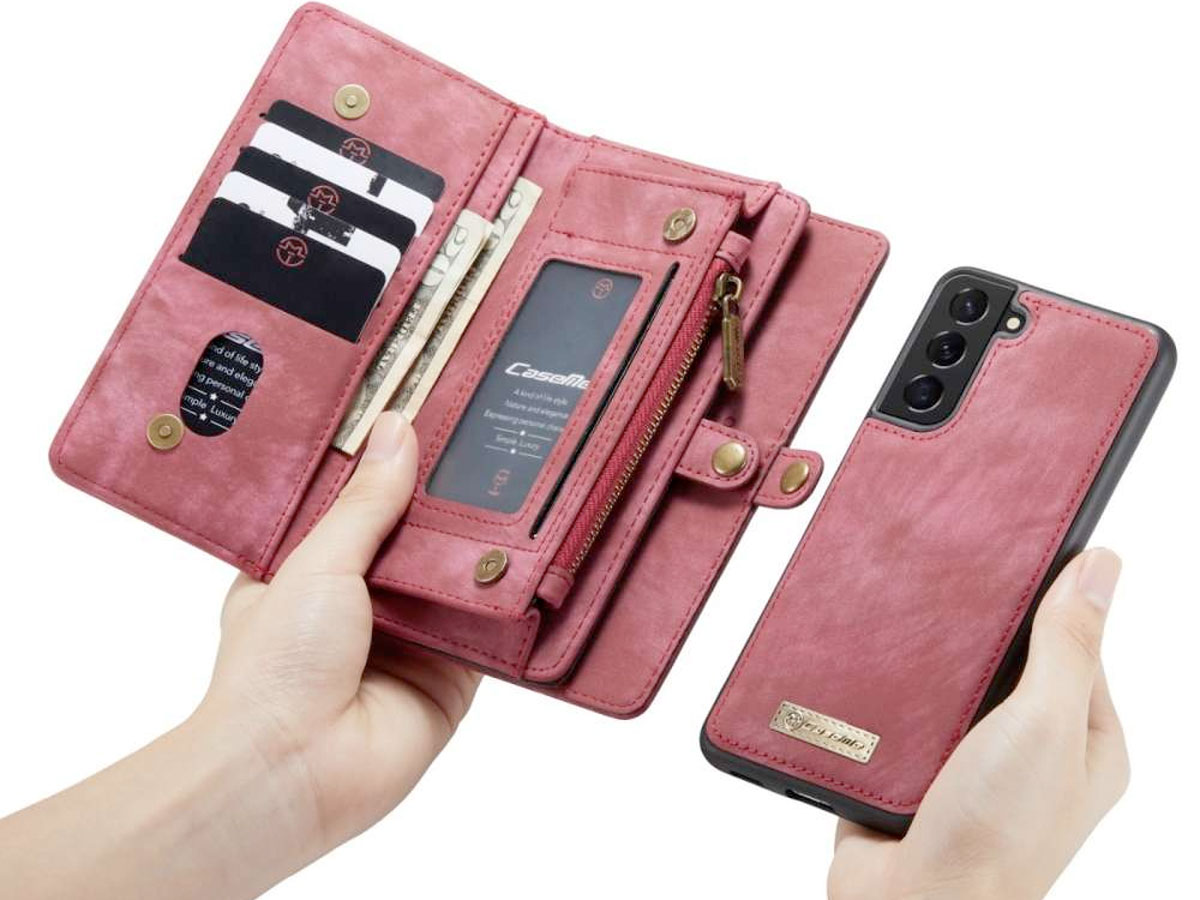 CaseMe 2in1 Wallet Ritsvak Case Rood - Samsung Galaxy S22 Hoesje