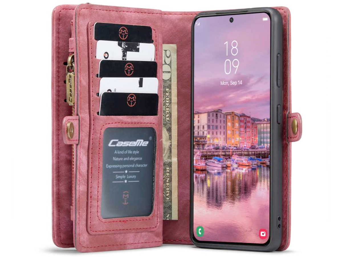 CaseMe 2in1 Wallet Ritsvak Case Rood - Samsung Galaxy S22 Hoesje