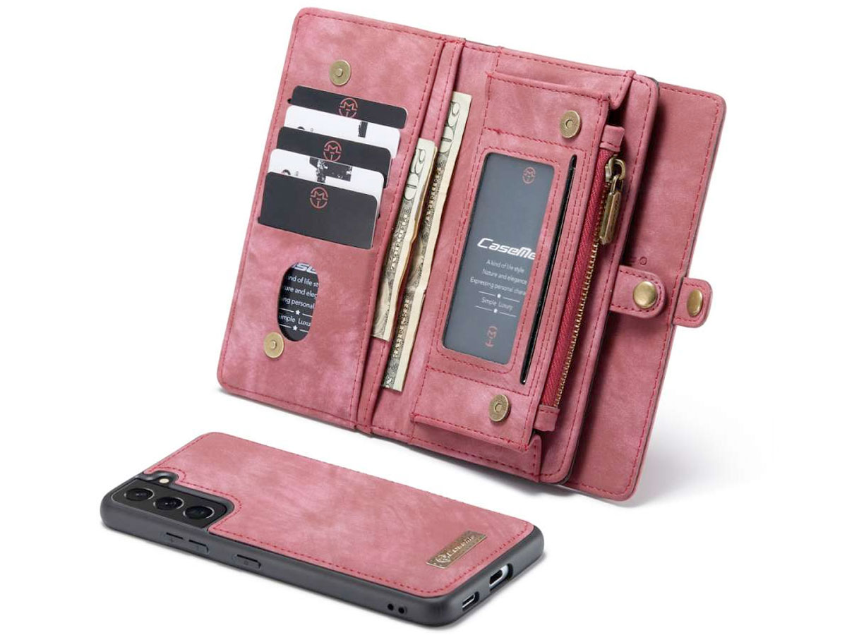 CaseMe 2in1 Wallet Ritsvak Case Rood - Samsung Galaxy S22 Hoesje