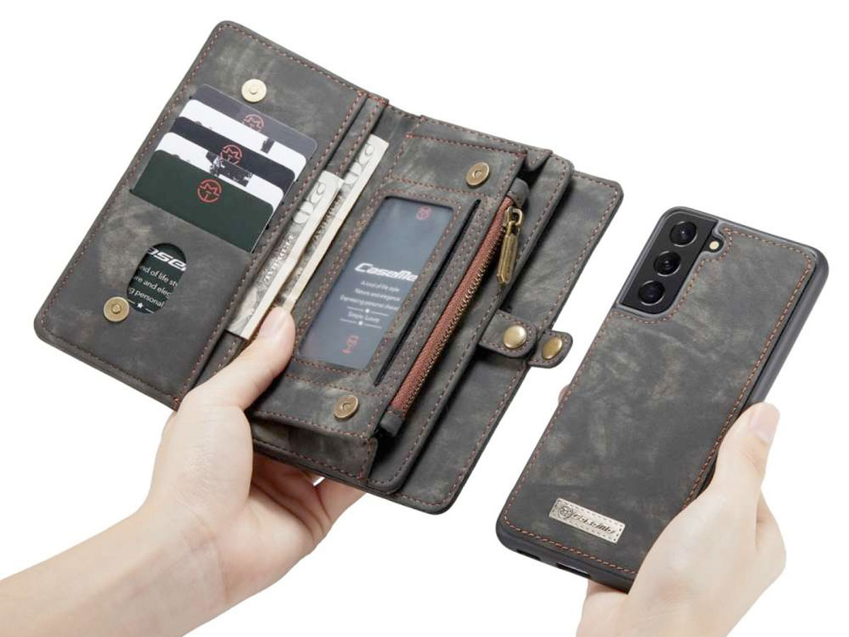 CaseMe 2in1 Wallet Ritsvak Case Zwart - Samsung Galaxy S22 Hoesje