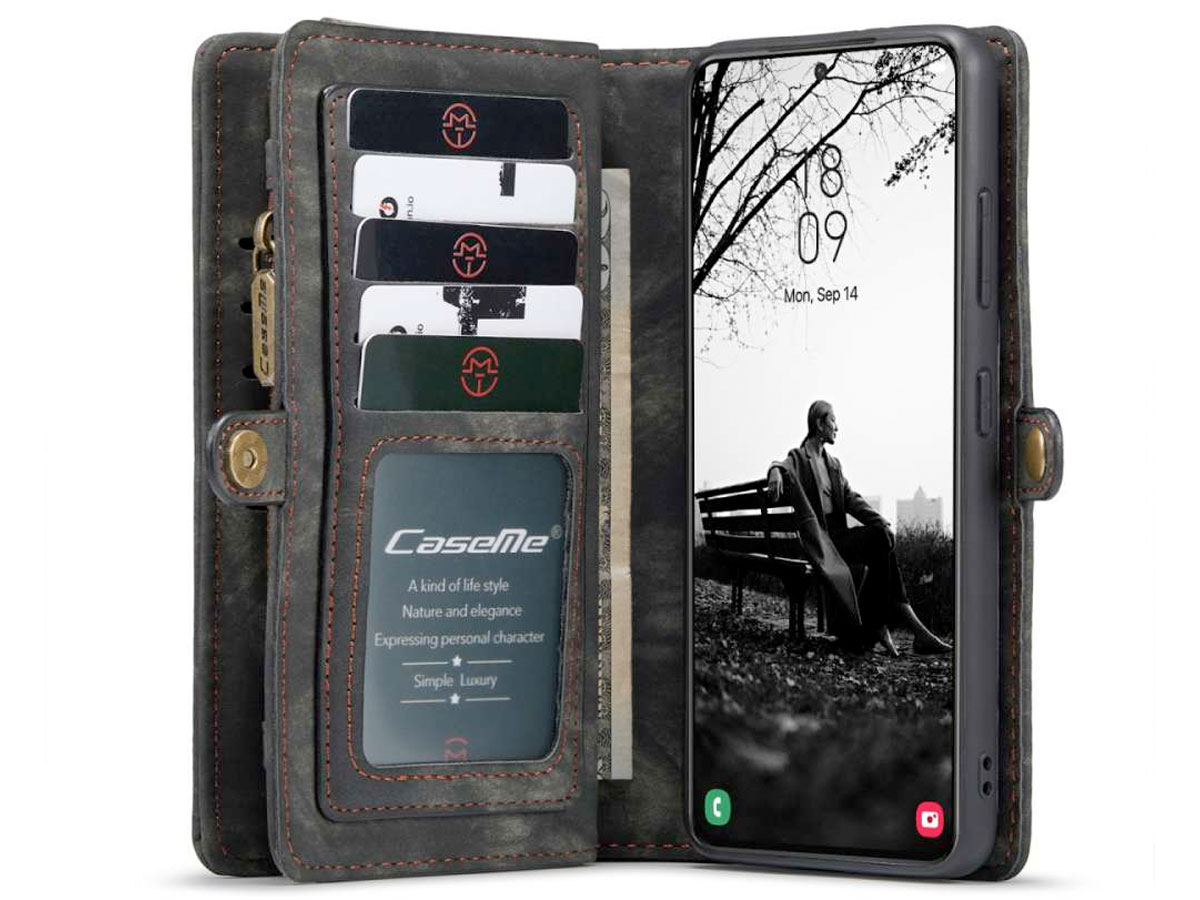 CaseMe 2in1 Wallet Ritsvak Case Zwart - Samsung Galaxy S22 Hoesje