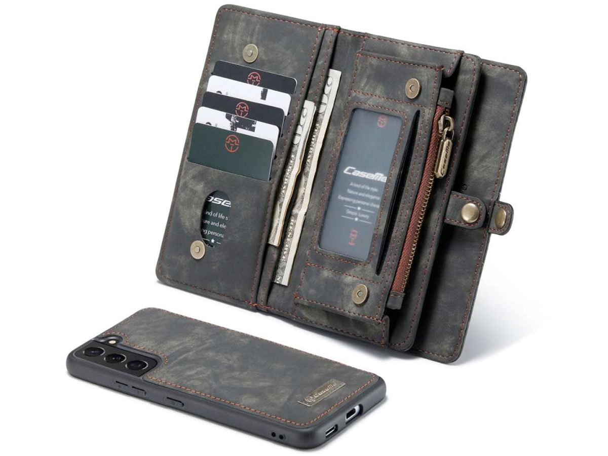 CaseMe 2in1 Wallet Ritsvak Case Zwart - Samsung Galaxy S22 Hoesje