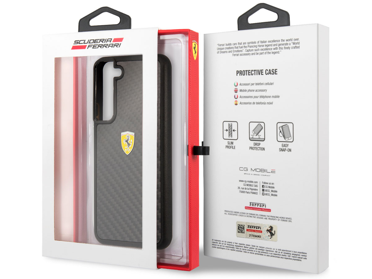 Ferrari Carbon Fiber Case Zwart - Samsung Galaxy S22 Hoesje