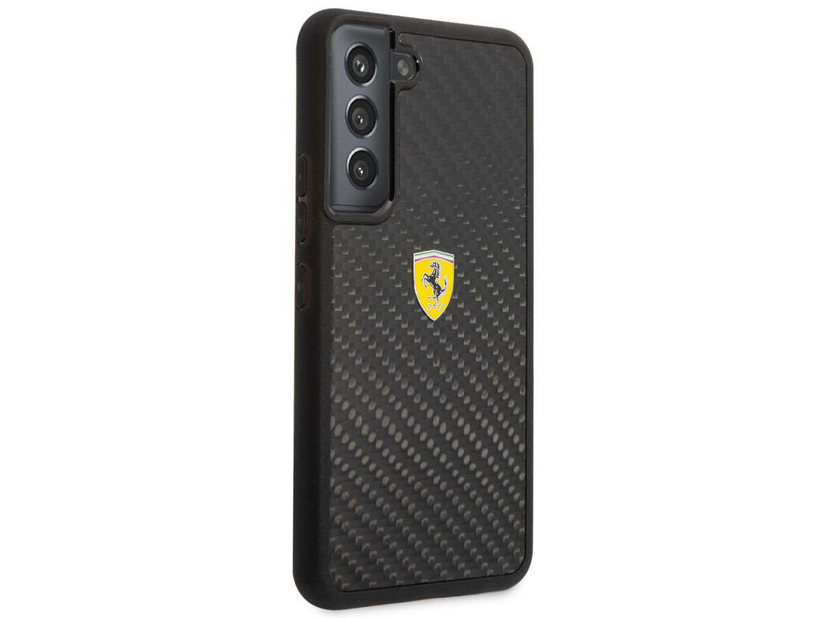 Ferrari Carbon Fiber Case Zwart - Samsung Galaxy S22 Hoesje